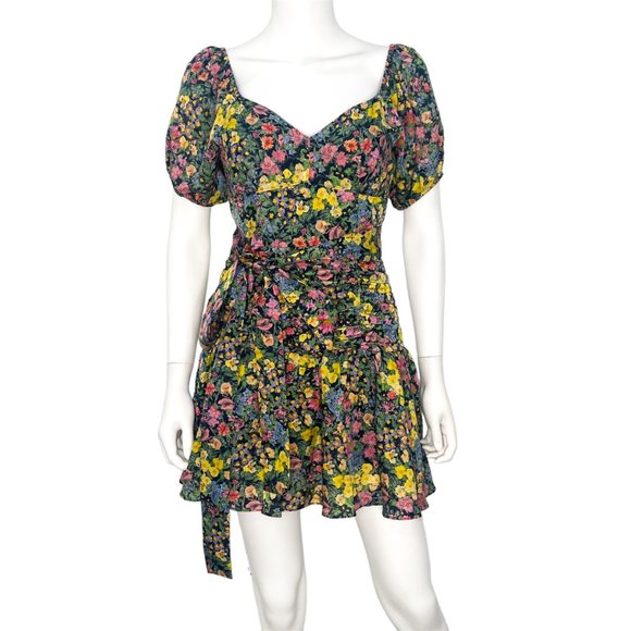 LoveShackFancy Ambrette Ditsy Floral Mini Dress in Night Sky Glow Added Tie Belt - Picture 4 of 17